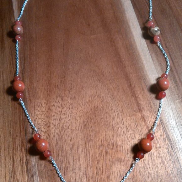 Red Jasper and Red Agate Sterling Silver Necklace - Picture 6 of 12